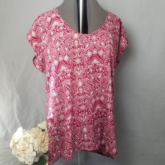 14th & Union Dot Pattern Burgundy Blouse Sz XL - Picture 2 of 8